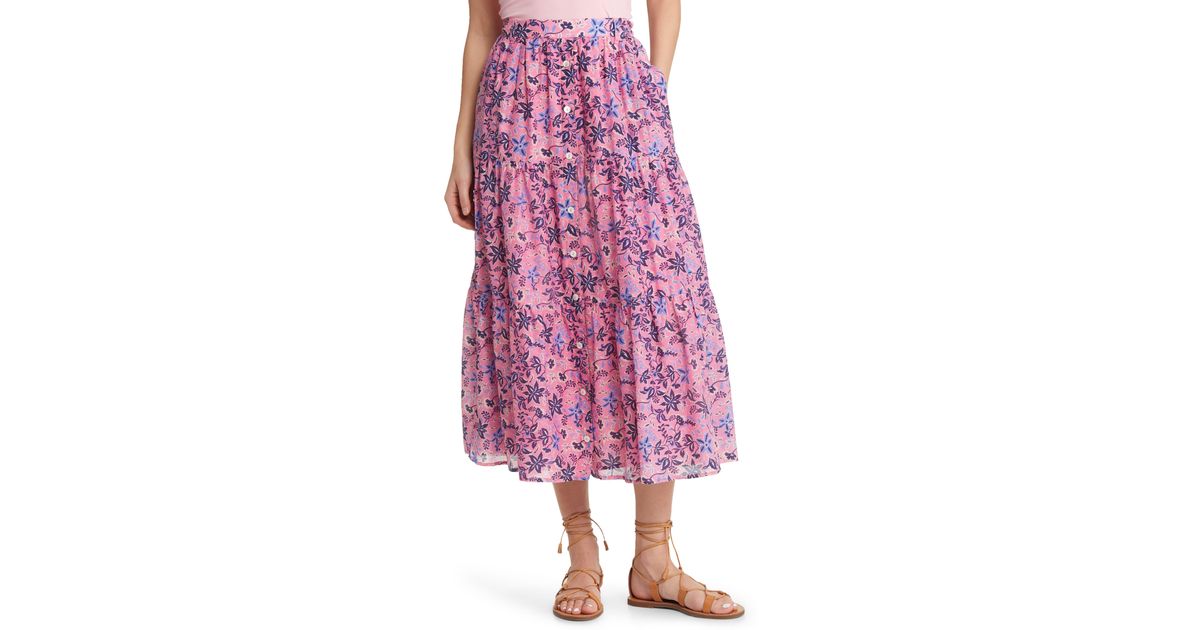 Xirena Xírena Coralie Floral Cotton & Silk Midi Skirt in Pink | Lyst