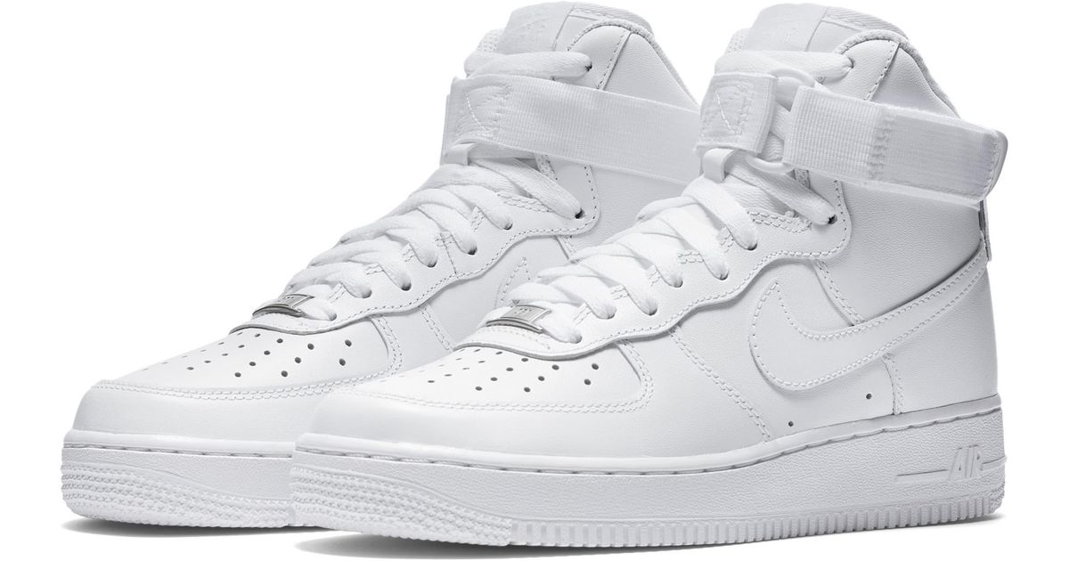 Nike Leather Air Force 1 High Top Sneaker in White/ White/ White (White ...