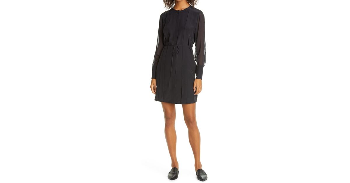 Club Monaco Sheer Play Silk Shirt Dress Club Monaco Sheer Play Long Sleeve Silk Shirtdress in Black - Lyst