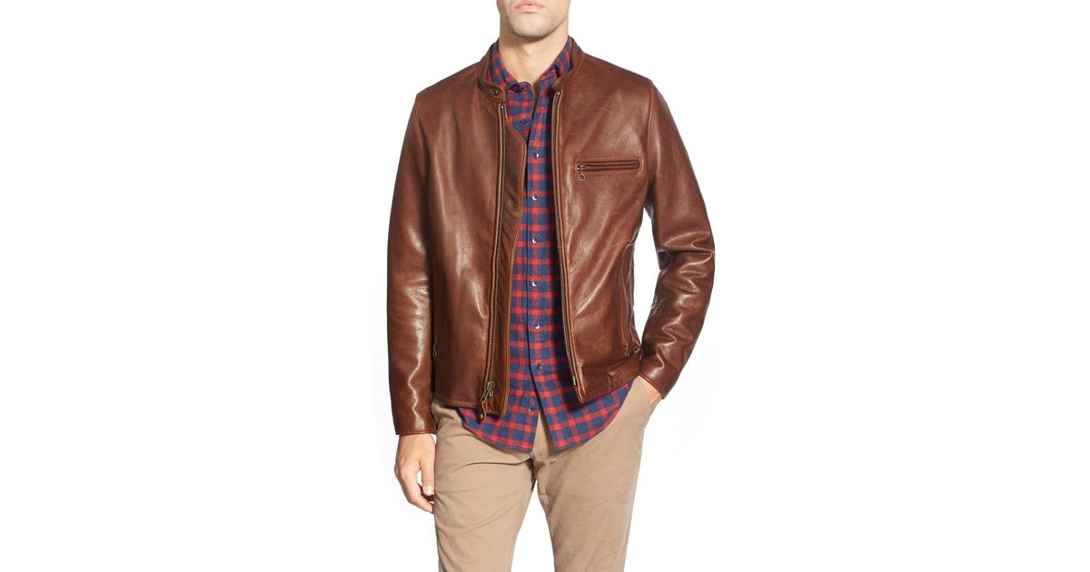 Schott Nyc Brown Café Racer Oil Tanned Cowhide Leather Moto Jacket For Men