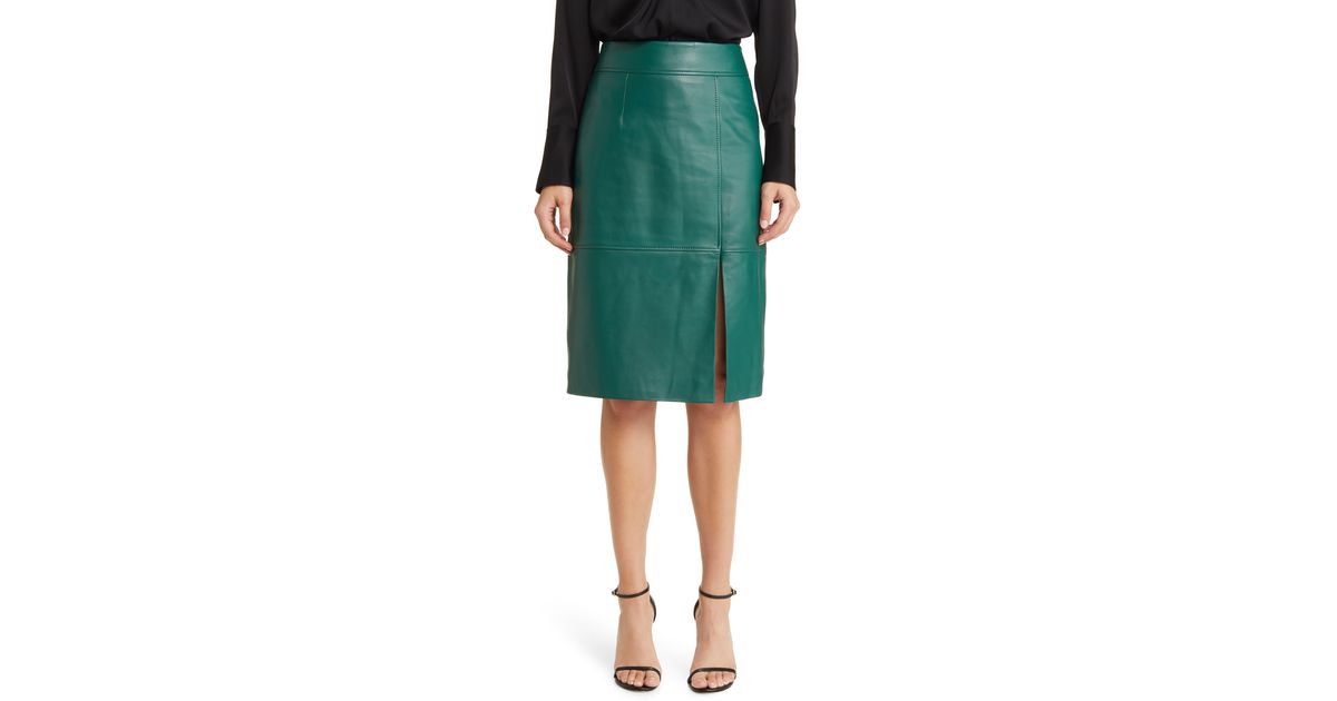 Green leather pencil skirt hugo boss cheap