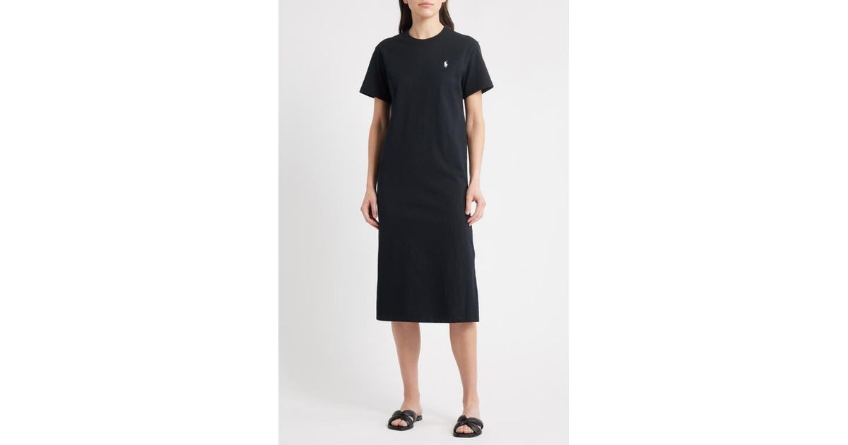 Polo Ralph Lauren Logo Embroidered Cotton Jersey T-Shirt Dress in Black |  Lyst