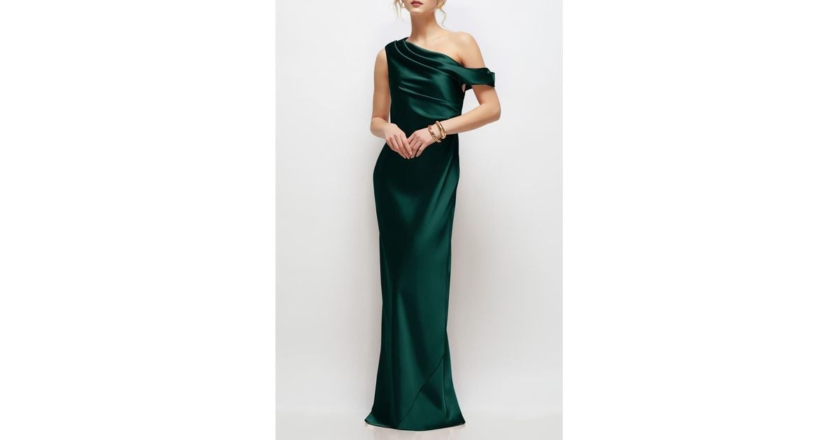 charmeuse draped one-shoulder bridesmaid dress Red Satin Ruched One-shoulder Slit Wrap Bridesmaid Dress main image 0