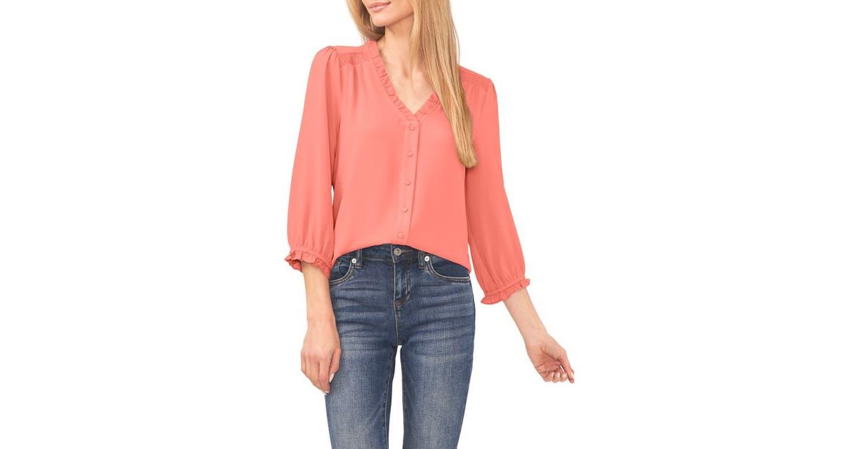 Cece Ruffle V-Neck Blouse in Red Lyst