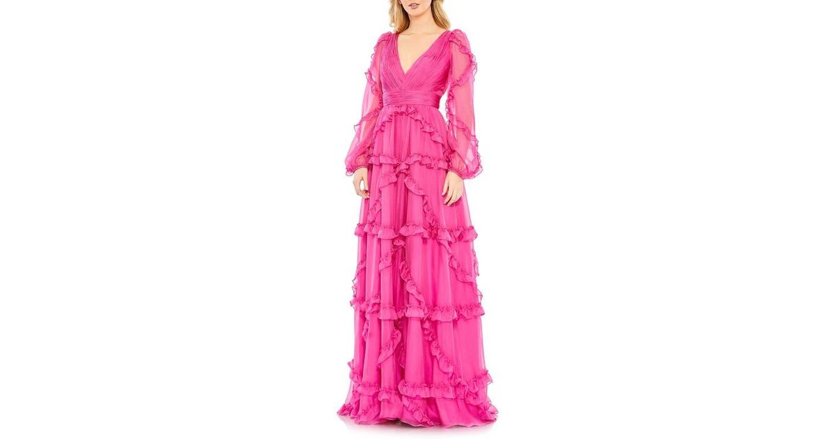 Mac Duggal Style 5627 Ruffle Tiered Sleeve Gown