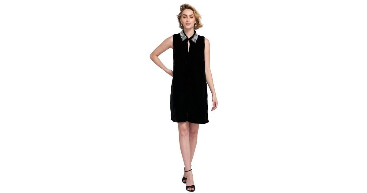 Elle Collection Beaded Collar Velvet Dress Slip in Black | Lyst