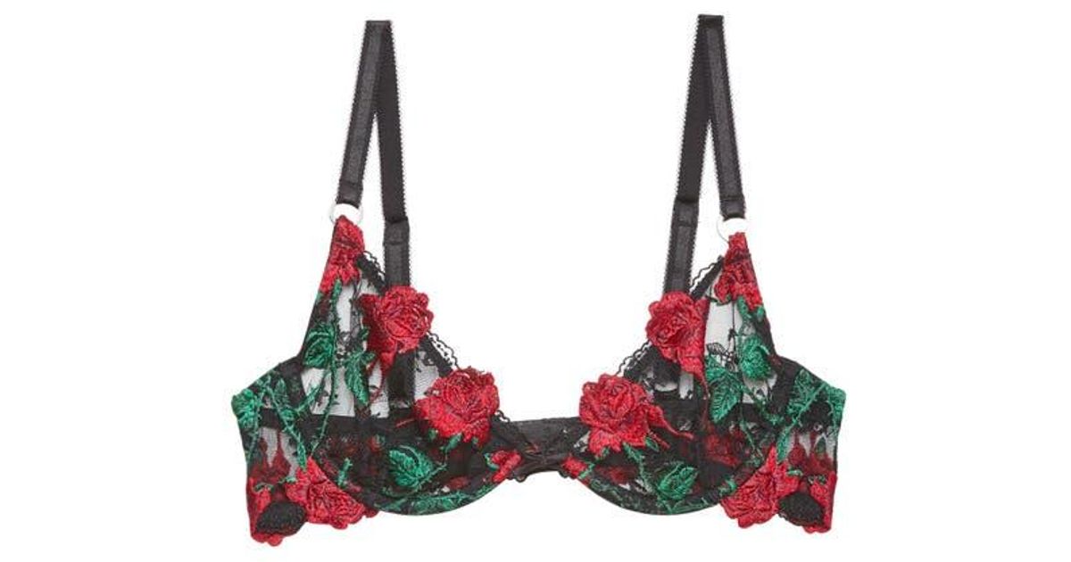 Fleur du Mal Fuller Cup Bleeding Rose Embroidered Underwire Bra in ...