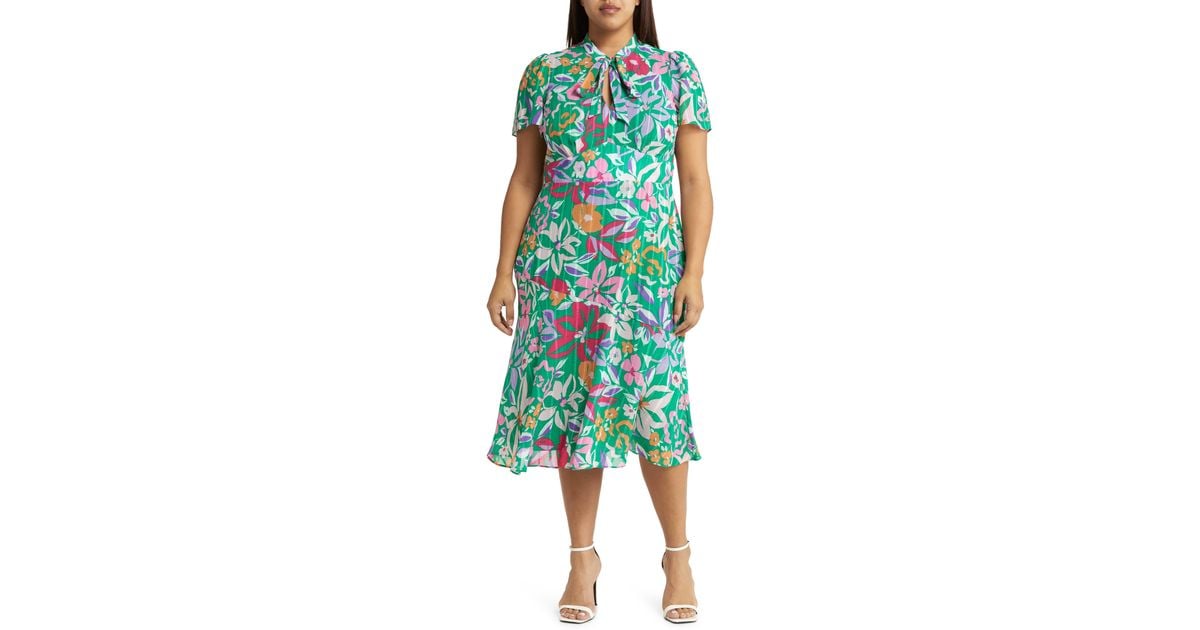 maggy london tie neck midi dress