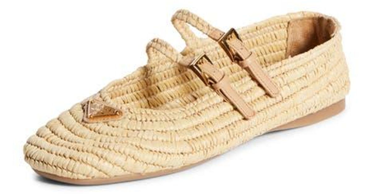Prada Raffia Mary Jane Flat in Natural | Lyst