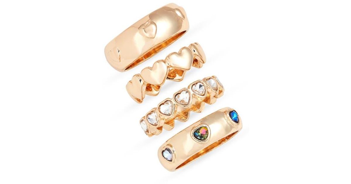 Open Edit Set Of 4 Heart Rings in Metallic | Lyst