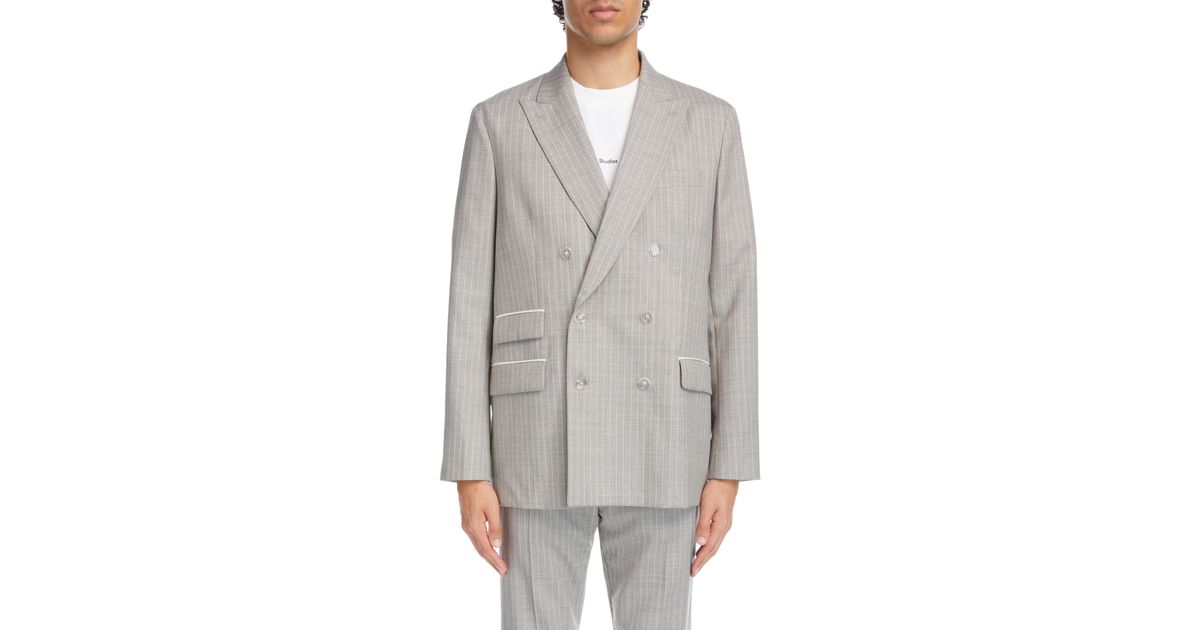 Acne Studios Pinstripe Double Breasted Wool Suit Jacket in Gray for Men ...