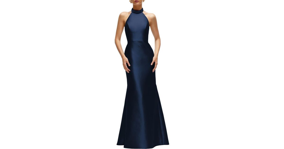 Alfred Sung Halter Satin Trumpet Gown in Blue | Lyst