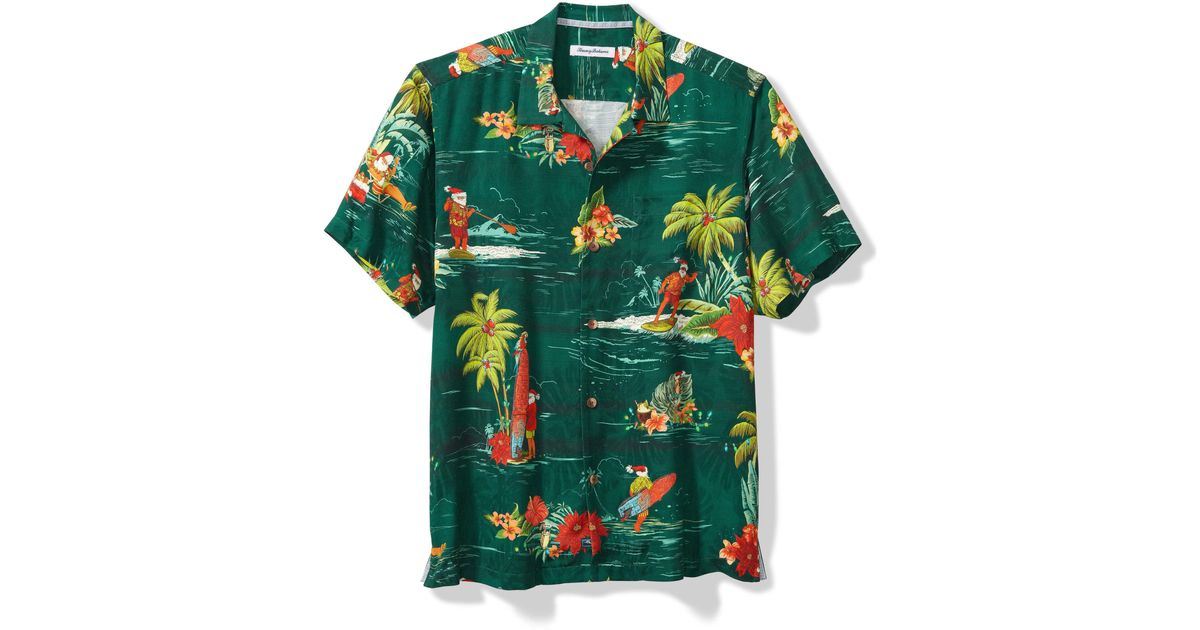 Tommy Bahama Surf's Up Santa Short Sleeve Button-up Shirt in Green for Men