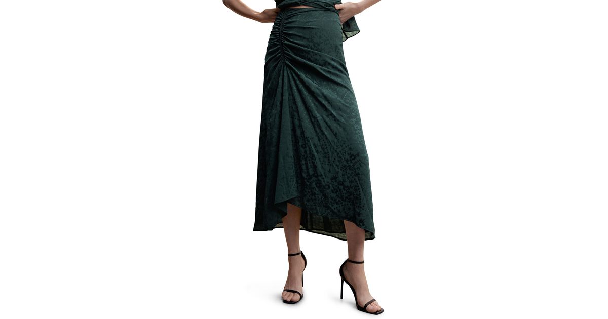 Mango Gathered Jacquard Midi Skirt in Green Lyst