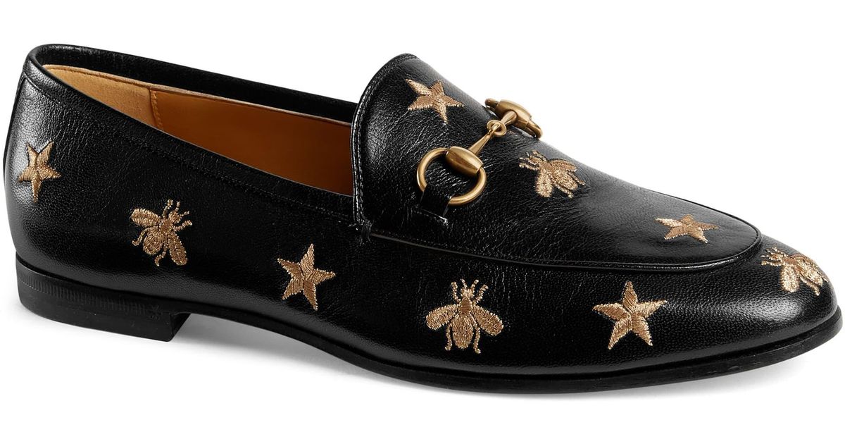 Gucci Jordaan Embroidered Bee Loafer in Black Lyst