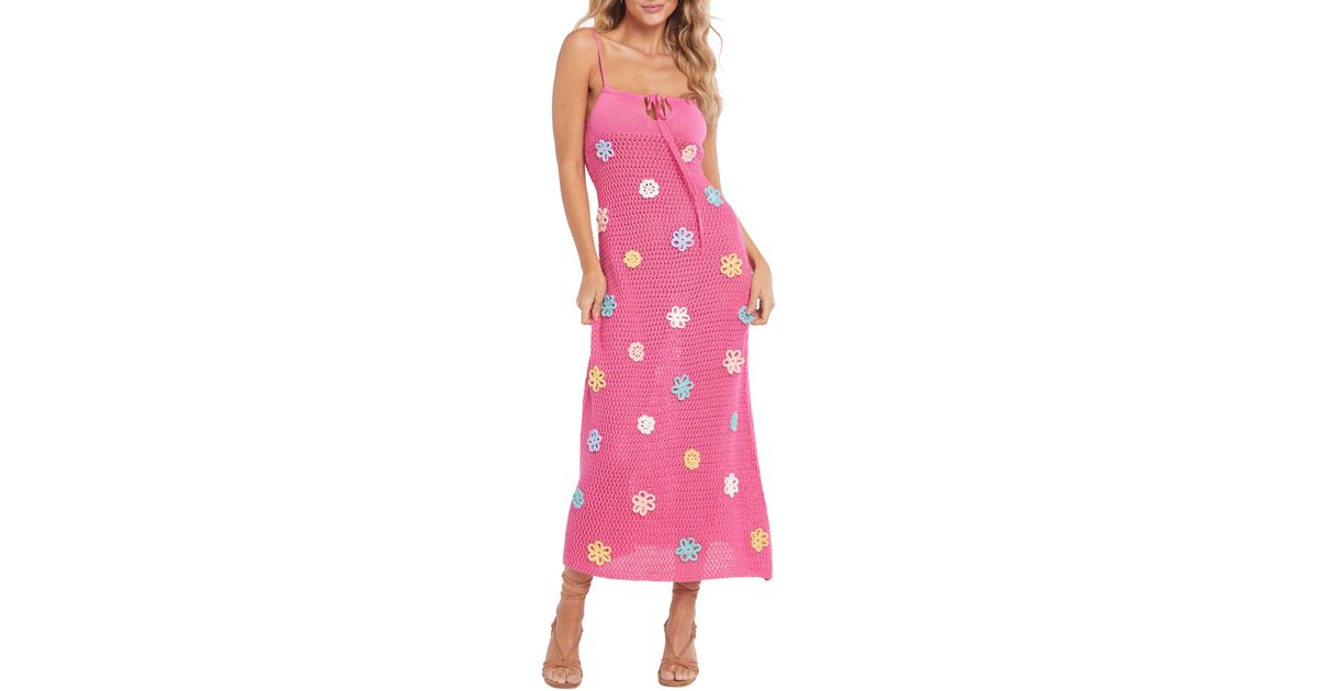 Sheer Keyhole Pointelle Maxi Dress Pink