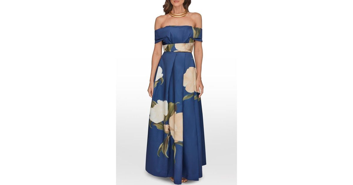 donna karan off the shoulder dress Organza Off The Shoulder Floral Gown | Gown