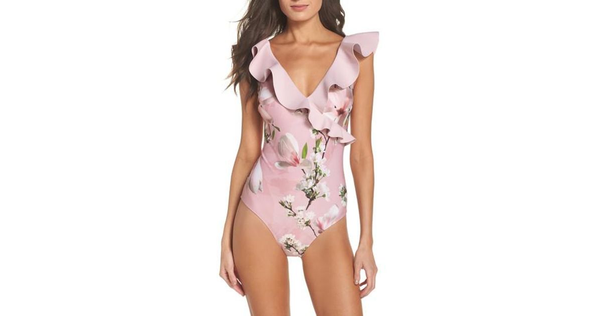 pale pink one piece swimsuit
