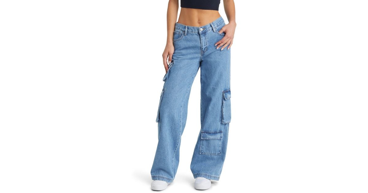 Mericiny Women Side Pocket Baggy Jeans High Waisted Wide Leg Baggy
