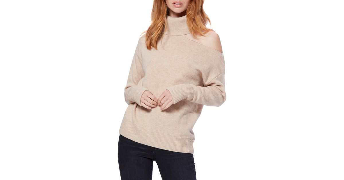 PAIGE Wool Raundi Cutout Shoulder Sweater in Camel (Natural) - Lyst