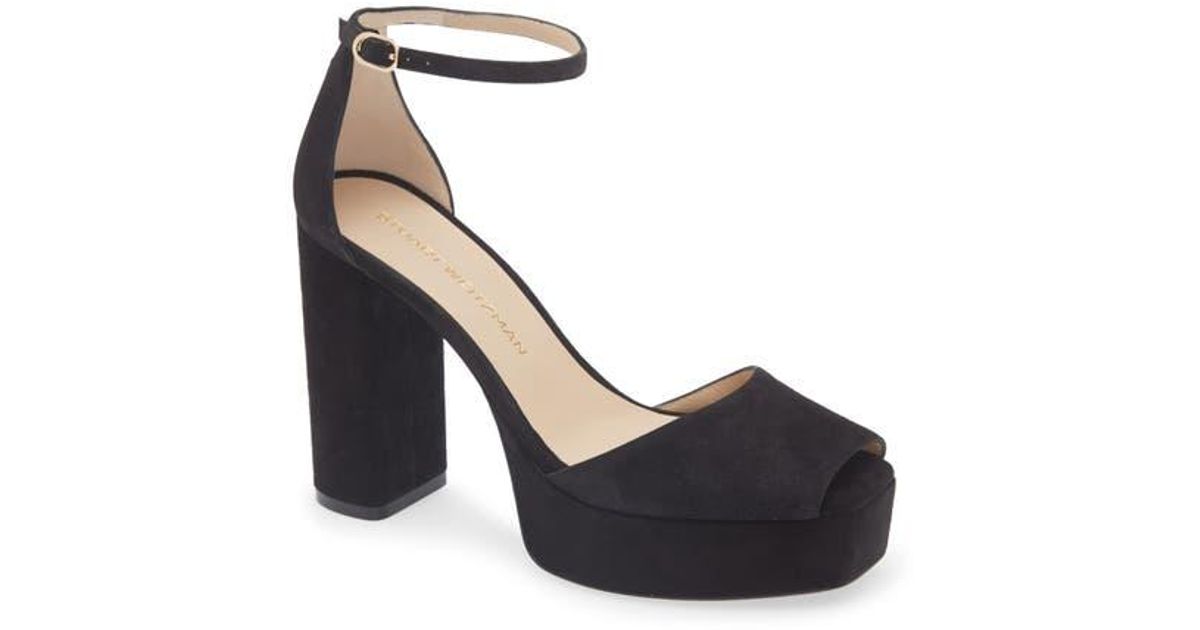 Stuart Foot Stuart Weitzman Sabrina Platform Ankle Strap Sandal in Black | Lyst