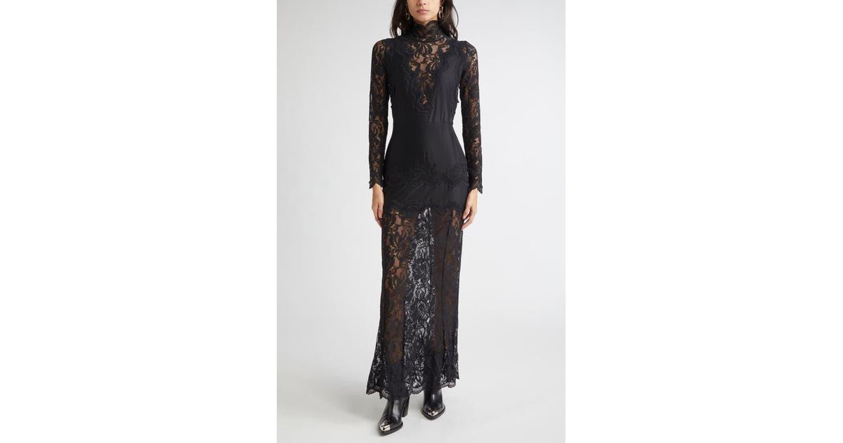 Rabanne Long Sleeve Lace & Jersey Dress in Black | Lyst