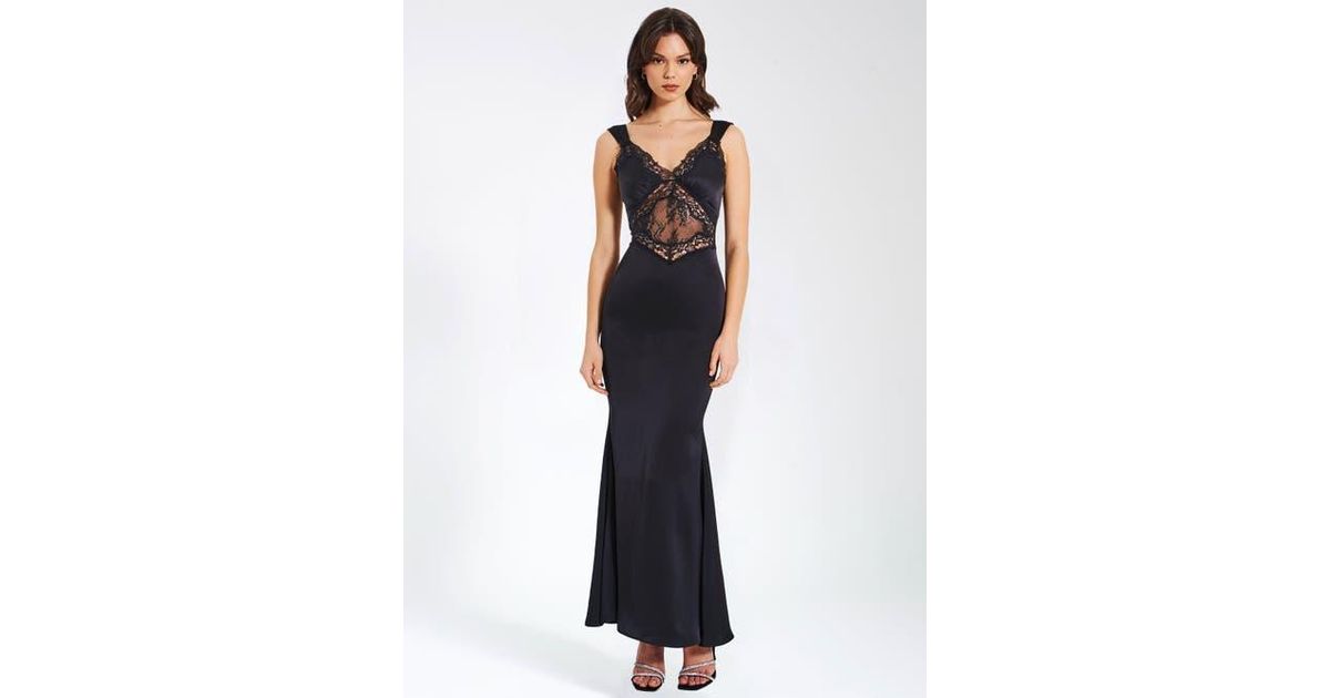 Miss Circle Camila Satin And Lace Maxi Dress in Blue | Lyst