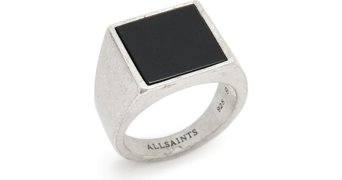 AllSaints Onyx Signet Ring in Metallic for Men | Lyst