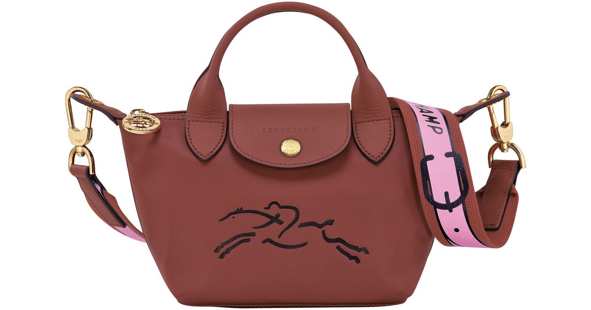 Longchamp Extra Small Le Pliage Jockey Leather Top Handle Bag in Red Lyst