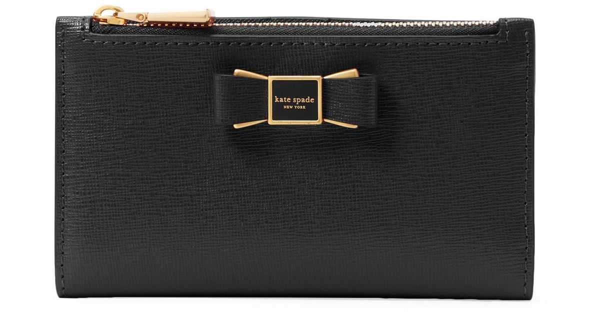 Kate Spade Morgan Bow Small Slim Leather Bifold Wallet in Black | Lyst