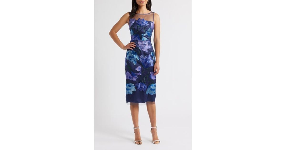 Eliza J Floral Embroidered Cocktail Dress in Blue | Lyst