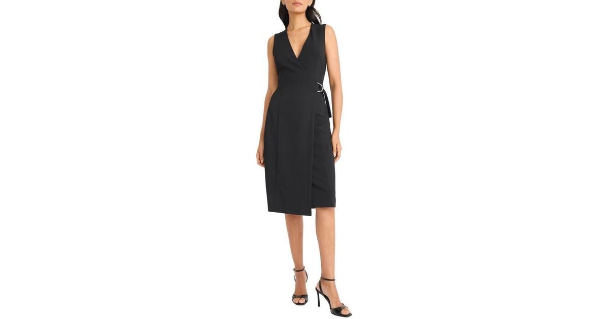 knee length dresses for ladies MIDI FAUX WRAP DRESS – Maggy London