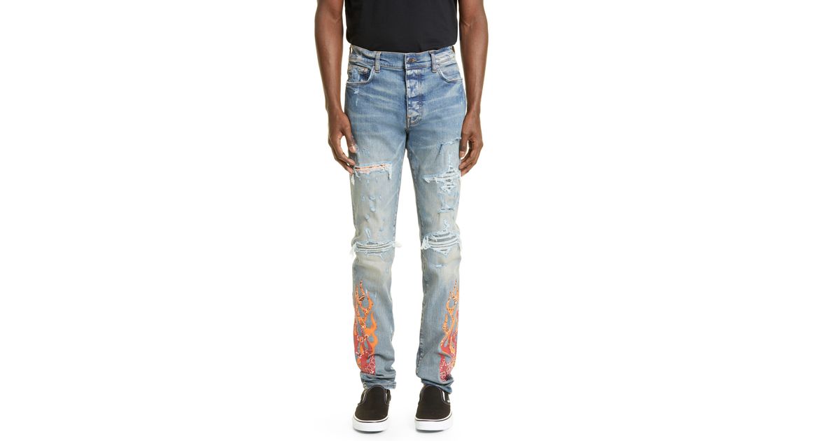Amiri Bandana Flame Thrasher Ripped Skinny Jeans in Blue for Men Lyst