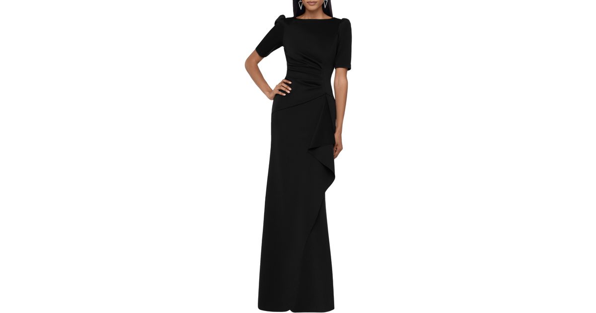 Xscape Side Ruched Ruffle Details Scuba Crepe Gown in Black | Lyst