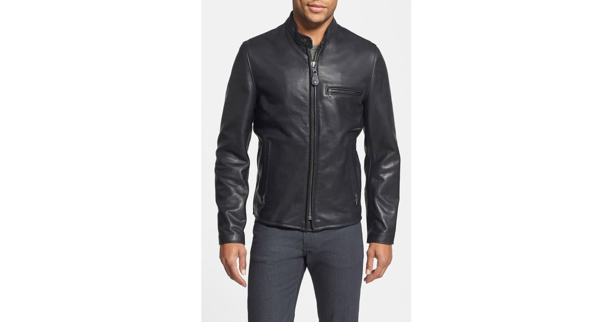 Schott Nyc Black Café Racer Oil Tanned Cowhide Leather Moto Jacket For Men