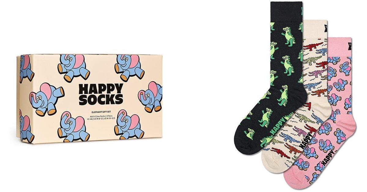 Happy Socks Assorted 3pack Crew Socks Gift Box in Black for Men Lyst