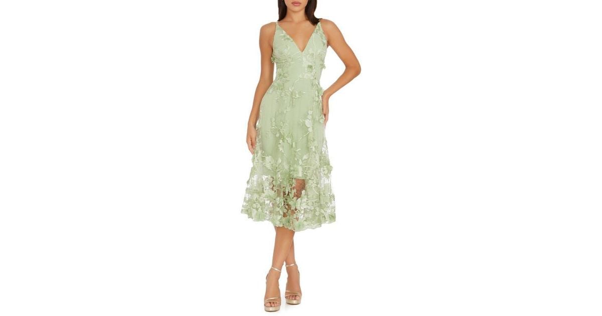 Dress the Population Audrey Embroidered Fit & Flare Dress in Green | Lyst