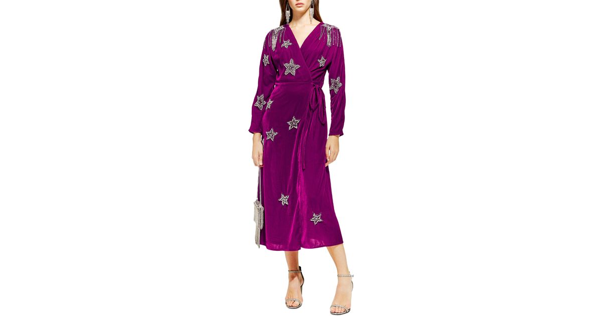 velvet embellished wrap dress