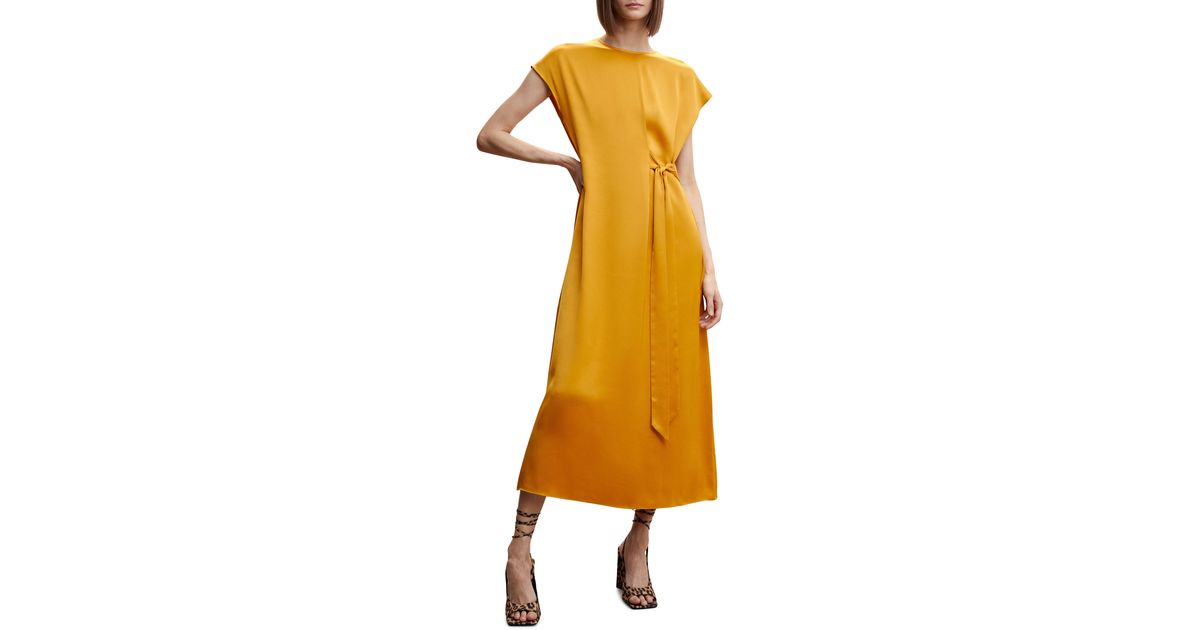 Mango Satin Wrap Dress in Yellow | Lyst