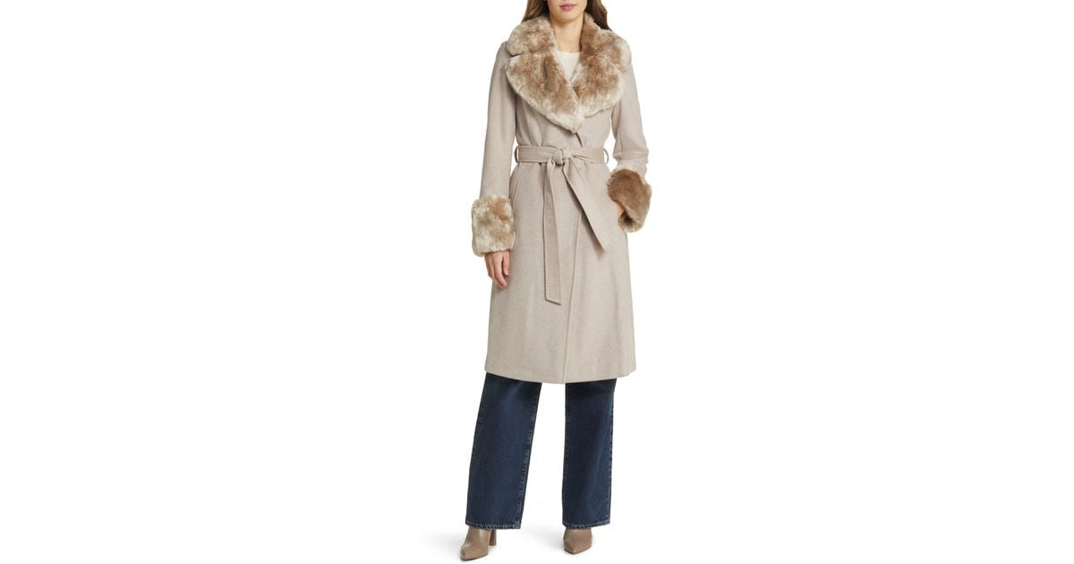 Fur trim cheap wrap coat