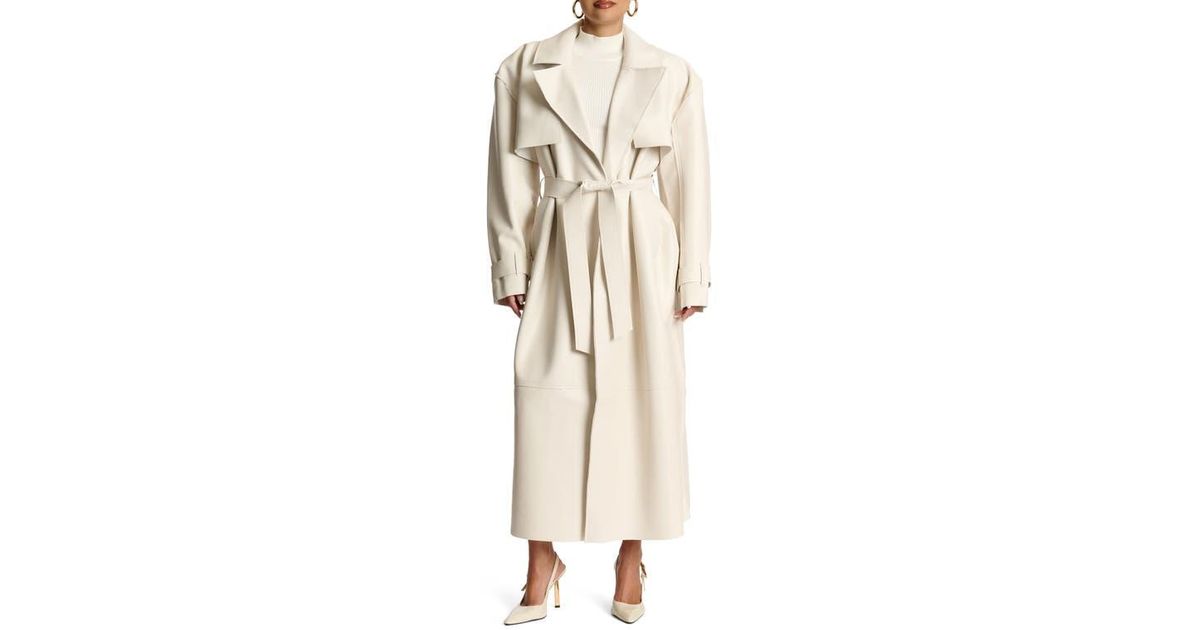 Naked Wardrobe Faux Leather Trench Coat in Natural Lyst