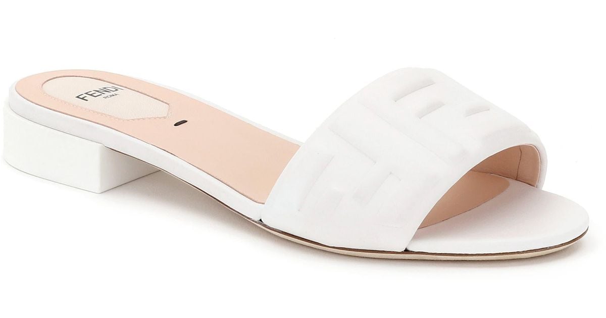 Fendi Ff embossed Leather Mules in White Lyst
