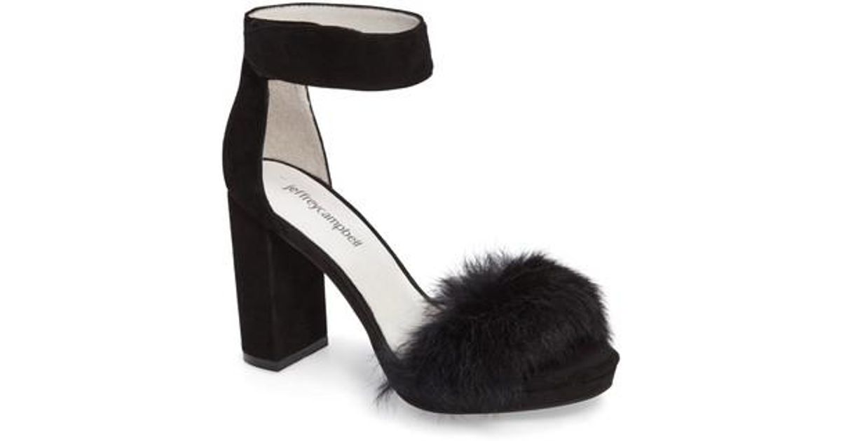 Lyst - Jeffrey Campbell Lindsay Genuine Rabbit Fur Sandal in Black