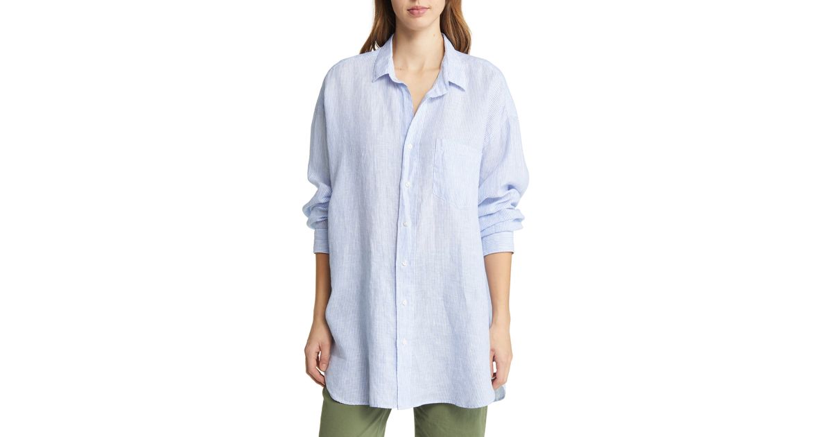 Frank & Eileen Mackenzie Stripe Oversize Linen Button-up Shirt in Blue ...