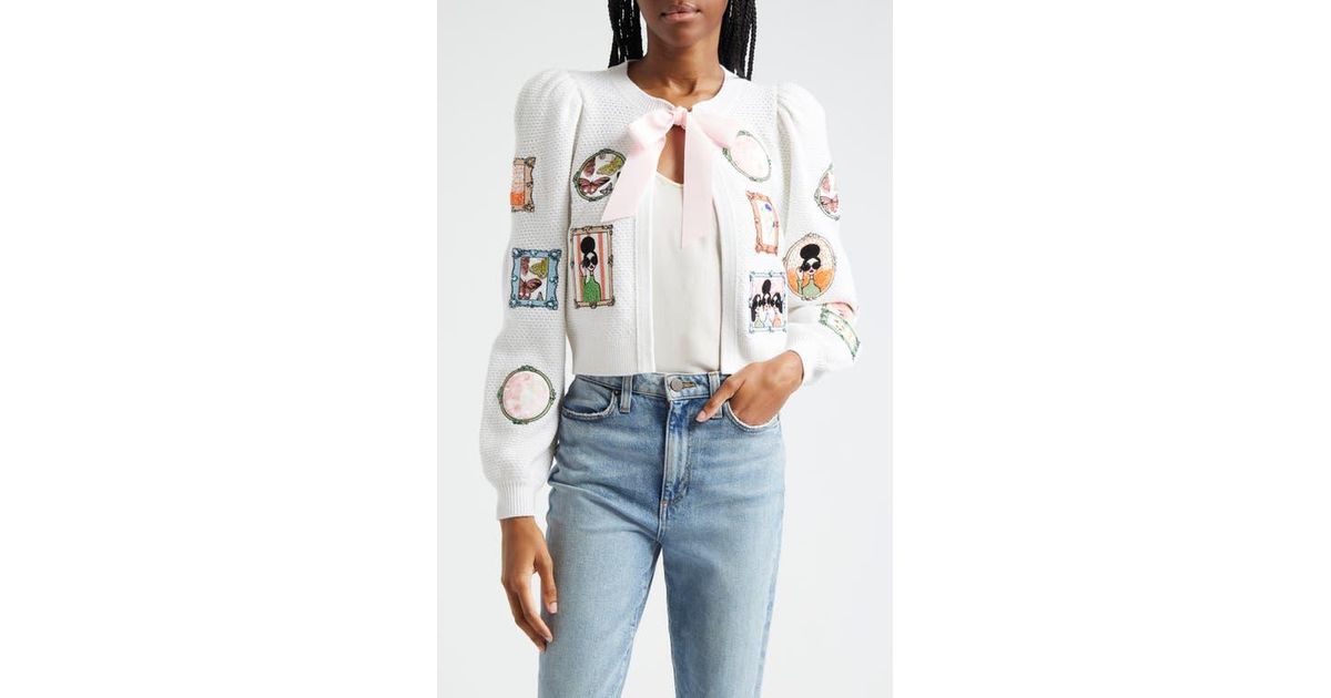 Alice + Olivia Kitty Stace Face Frame Wool Blend Cardigan in