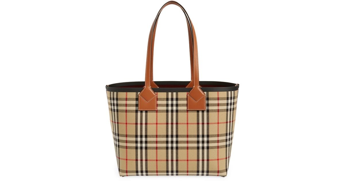 Burberry Small London Check Canvas Tote in Brown | Lyst