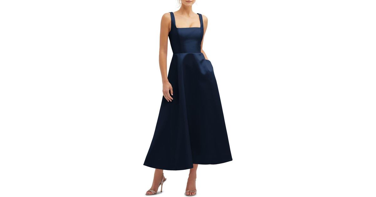 Dessy Collection Square Neck Sateen Midi Gown in Blue Lyst