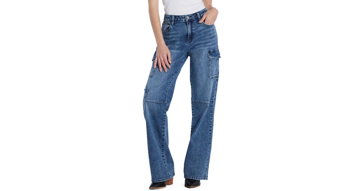 Wash Lab Denim Cargo Wide Leg Jeans in Blue Lyst