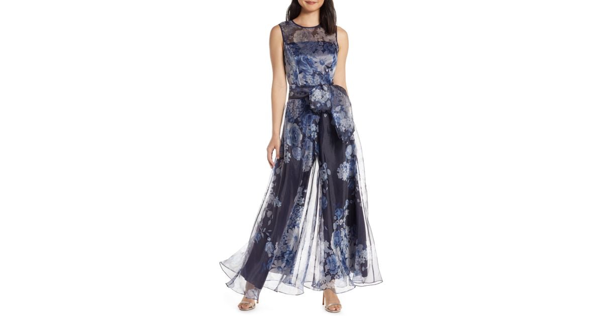 eliza j floral organza jumpsuit