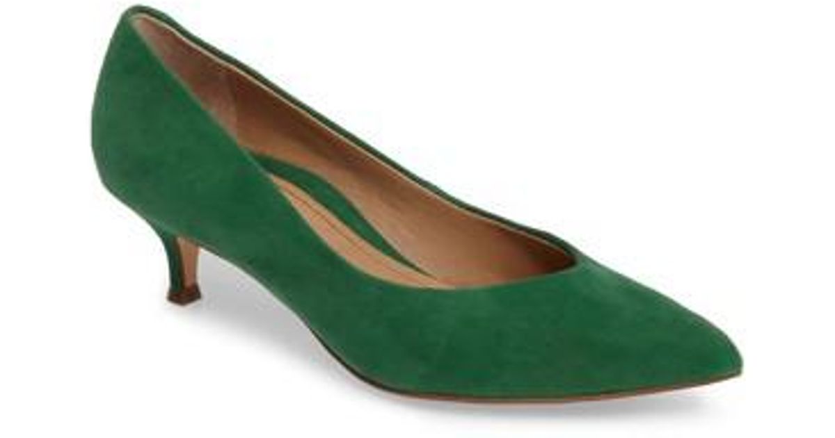 green suede kitten heels